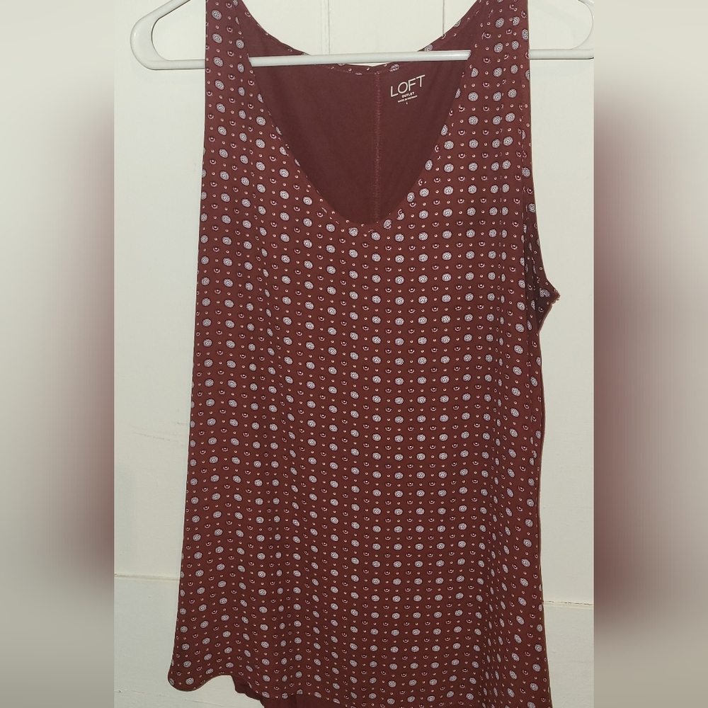 Loft tank- Brick red mixed media tank with mini medallion design Size Large